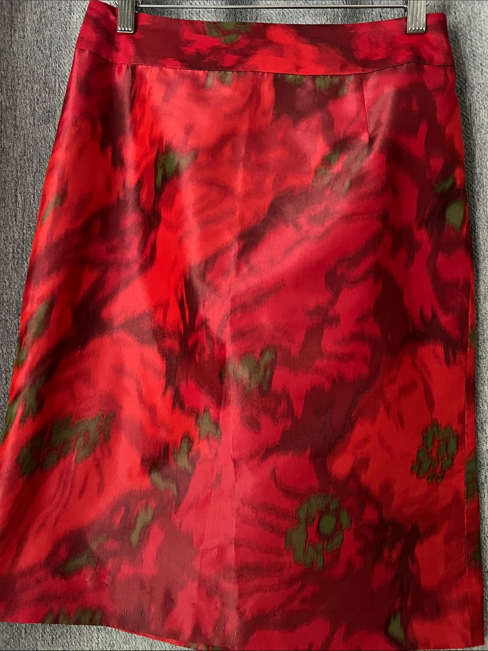 J. Crew Red and Green Abstract Silk Pencil Skirt